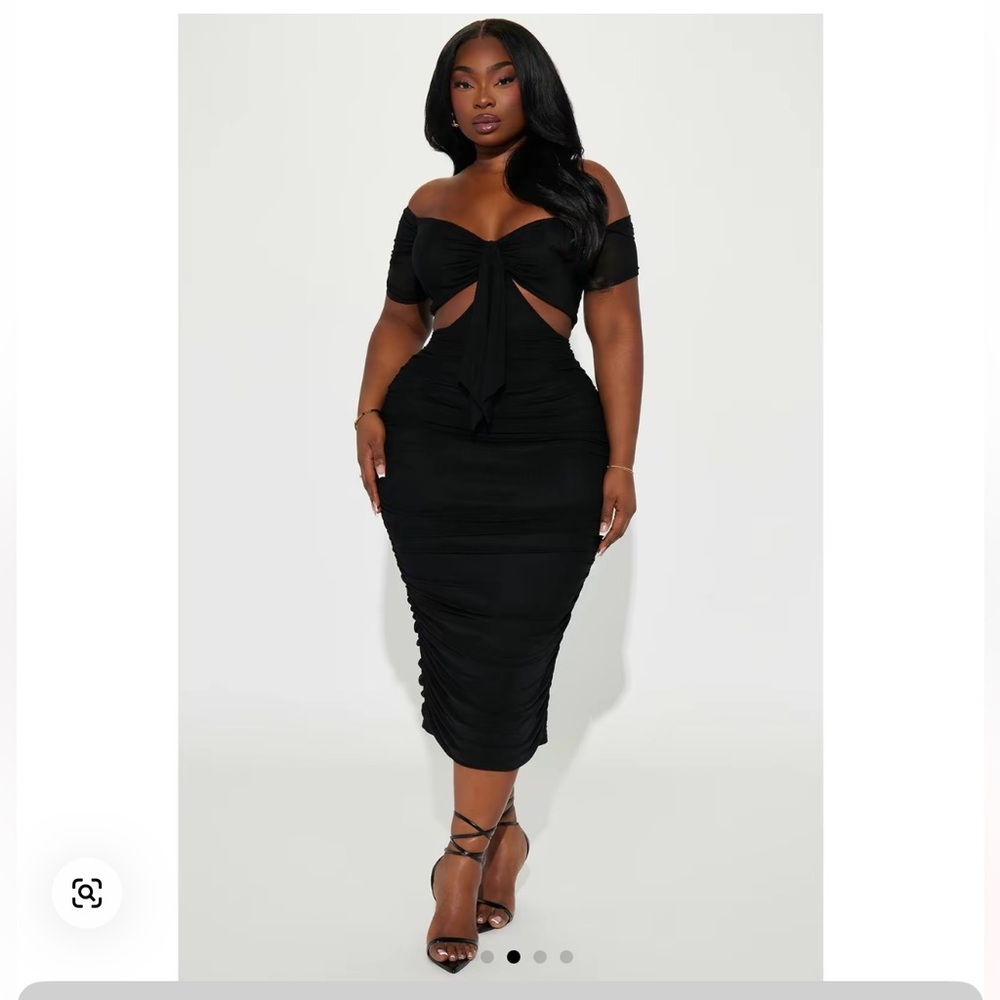 Fashion Nova Black, Royal, and Fuchsia Off-Shoulder Midi Dress